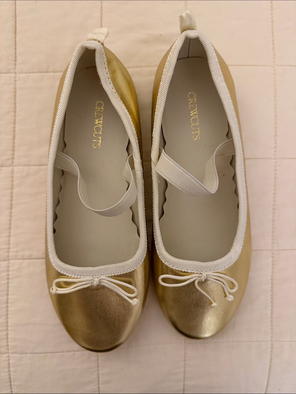 Crewcuts Metallic Gold Girls' Ballet Flats with White Trim